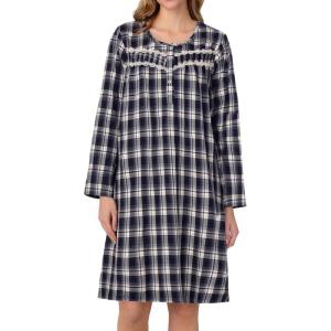 AVIIER Long Sleeve Nightgowns for Women Soft Cotton Night Gwon with Pockets(Navy Blue Pattern)