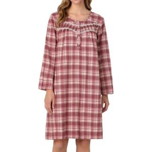 AVIIER Long Sleeve Nightgowns for Women Soft Cotton Night Gwon with Pockets(Pink Pattern)