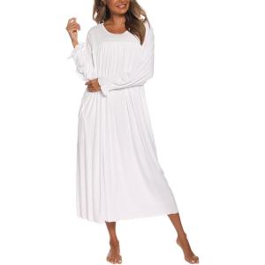 AVIIER Long Sleeve Nightgowns for Women Soft Cotton Victorian Night Gowns Ladies Sleepwear with Pockets(White)