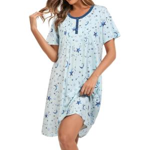 AVIIER Nightgowns for Women Soft Cotton Night Gowns Short Sleeve Sleepwear Comfy Night Shirts(Blue Star)