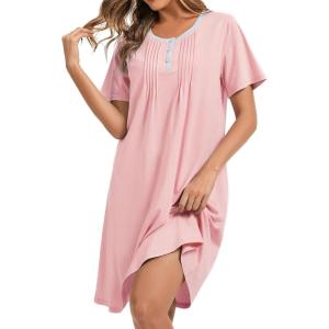 AVIIER Nightgowns for Women Soft Cotton Night Gowns Short Sleeve Sleepwear Comfy Night Shirts(Pink)