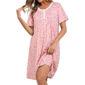 AVIIER Nightgowns for Women Soft Cotton Night Gowns Short Sleeve Sleepwear Comfy Night Shirts(Pink Floral)