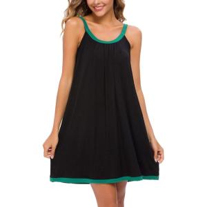 AVIIER Womens Nightgown Soft Cotton Sleeveless Sleep Shirts Wide Strap Nightshirts Full Slip Sleepwear(Black)