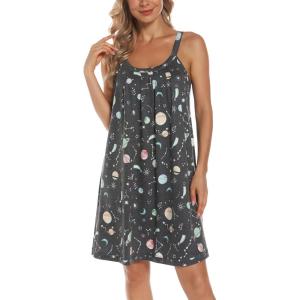 AVIIER Womens Nightgown Soft Cotton Sleeveless Sleep Shirts Wide Strap Nightshirts Full Slip Sleepwear(Black Ball)