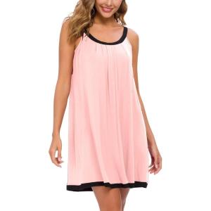 AVIIER Womens Nightgown Soft Cotton Sleeveless Sleep Shirts Wide Strap Nightshirts Full Slip Sleepwear(Pink)