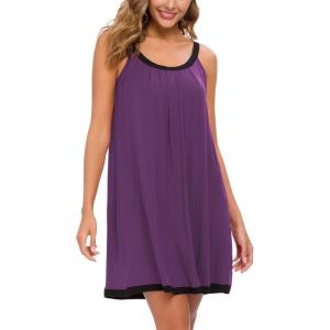 AVIIER Womens Nightgown Soft Cotton Sleeveless Sleep Shirts Wide Strap Nightshirts Full Slip Sleepwear(Purple)