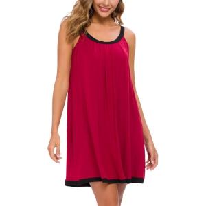 AVIIER Womens Nightgown Soft Cotton Sleeveless Sleep Shirts Wide Strap Nightshirts Full Slip Sleepwear(Red)