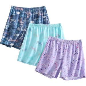 PNAEONG 3 Pack: Womens Pajamas Shorts Set Soft Elastic Waist Lounge Shorts Printed PJ Bottoms(Set 7)