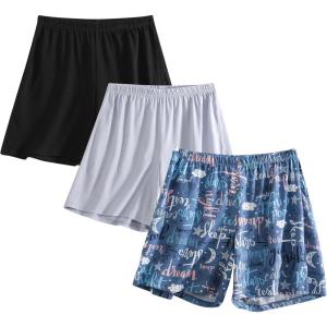 PNAEONG 3 Pack: Womens Pajamas Shorts Set Soft Elastic Waist Lounge Shorts Printed PJ Bottoms(Set 9)