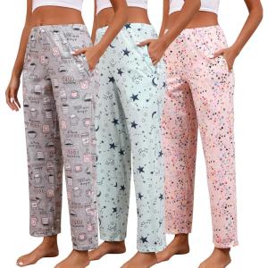 PNAEONG Pajama Pants Women 3 Pack Soft Cotton Lounge Pants Comfy Casual Pajama Bottoms with Elastic Waistband & Pockets(Set 2)