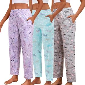 PNAEONG Pajama Pants Women 3 Pack Soft Cotton Lounge Pants Comfy Casual Pajama Bottoms with Elastic Waistband & Pockets(Set 3)
