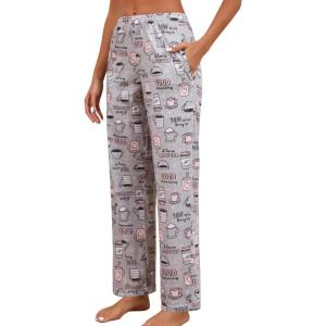PNAEONG Women Cotton Pajama Pants Comfy Pj Bottoms Soft Printed Lounge Pant with Pockets(Coffee)