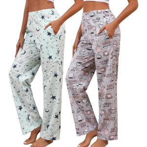 PNAEONG Women Cotton Pajama Pants Comfy Pj Bottoms Soft Printed Lounge Pant with Pockets(Coffee+star)