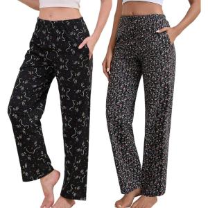 PNAEONG Women Cotton Pajama Pants Comfy Pj Bottoms Soft Printed Lounge Pant with Pockets(Little Flower+black Cats)