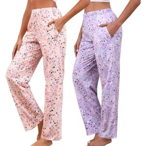 PNAEONG Women Cotton Pajama Pants Comfy Pj Bottoms Soft Printed Lounge Pant with Pockets(Pink+purple)