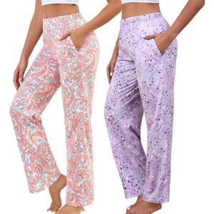 PNAEONG Women Cotton Pajama Pants Comfy Pj Bottoms Soft Printed Lounge Pant with Pockets(Purple+pink Paisley)