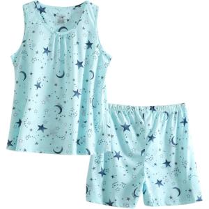 PNAEONG Women Cotton Sleepwear Short Sets Tank&Short Pajamas Sets XTSY208(Blue Star)