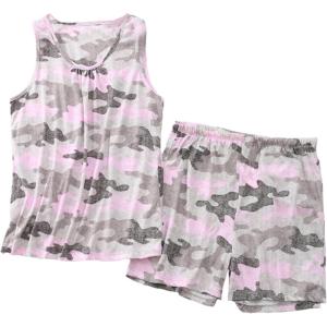 PNAEONG Women Cotton Sleepwear Short Sets Tank&Short Pajamas Sets XTSY208(Pink Camouflage)