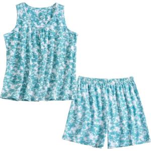 PNAEONG Women Cotton Sleepwear Short Sets Tank&Short Pajamas Sets XTSY208(T-green)