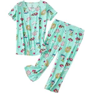 PNAEONG Women Pajama Set Sleepwear Tops with Capri Pants Casual and Fun Prints Pajama Sets(Beach)