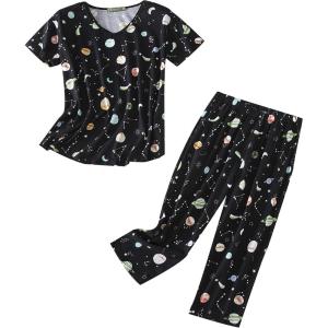 PNAEONG Women Pajama Set Sleepwear Tops with Capri Pants Casual and Fun Prints Pajama Sets(Color Stars)