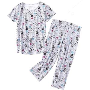 PNAEONG Women Pajama Set Sleepwear Tops with Capri Pants Casual and Fun Prints Pajama Sets(Gray Dogs)