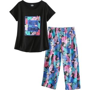 PNAEONG Women Pajama Set Sleepwear Tops with Capri Pants Casual and Fun Prints Pajama Sets(Hello Summer)