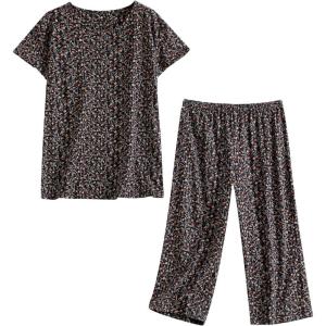 PNAEONG Women Pajama Set Sleepwear Tops with Capri Pants Casual and Fun Prints Pajama Sets(Little Flower)