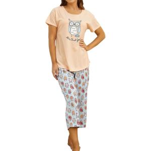 PNAEONG Women Pajama Set Sleepwear Tops with Capri Pants Casual and Fun Prints Pajama Sets(Owl)