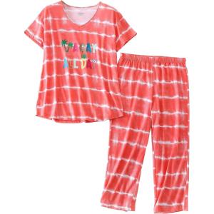 PNAEONG Women Pajama Set Sleepwear Tops with Capri Pants Casual and Fun Prints Pajama Sets(Vacay)