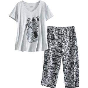 PNAEONG Women Pajama Set Sleepwear Tops with Capri Pants Casual and Fun Prints Pajama Sets(Zebra)