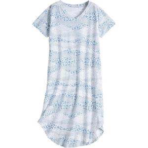 PNAEONG Women Short Sleeve Long Nightgown Soft Cotton Sleepwear Nightshirts Loungewear with Pockets(Petal Wave)