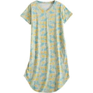 PNAEONG Women Short Sleeve Long Nightgown Soft Cotton Sleepwear Nightshirts Loungewear with Pockets(Yellow Green)