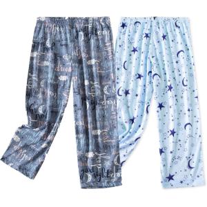 PNAEONG Women’s Capri Pajama Pants Lounge Causal Bottoms Fun Print Sleep Pants(Blue Star+good Night)