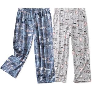 PNAEONG Women’s Capri Pajama Pants Lounge Causal Bottoms Fun Print Sleep Pants(Coffee+good Night)