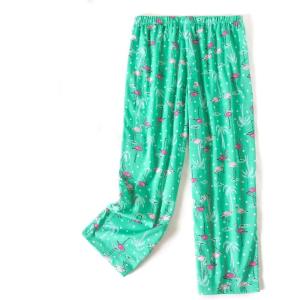 PNAEONG Women’s Capri Pajama Pants Lounge Causal Bottoms Fun Print Sleep Pants(Green Flamingo)