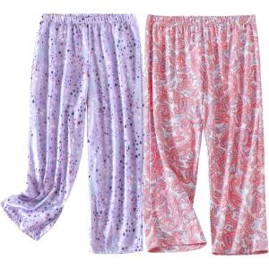 PNAEONG Women’s Capri Pajama Pants Lounge Causal Bottoms Fun Print Sleep Pants(Pink Paisley+purple)