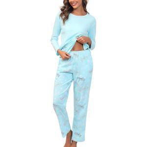 PNAEONG Women’s Cotton Long-Sleeve Tops and Full-Length Pajama Set Two-Piece Pjs with Pockets SY008(Dragonfly)