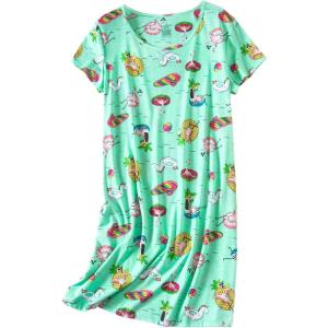 PNAEONG Women’s Cotton Nightgown Sleepwear Short Sleeves Shirt Casual Print Sleepdress(Beach)