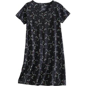 PNAEONG Women’s Cotton Nightgown Sleepwear Short Sleeves Shirt Casual Print Sleepdress(Black Cats)