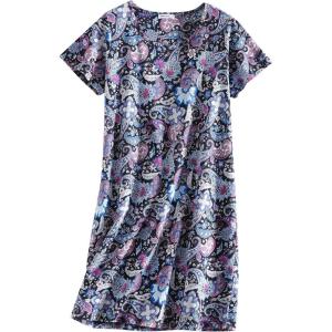 PNAEONG Women’s Cotton Nightgown Sleepwear Short Sleeves Shirt Casual Print Sleepdress(Blue Paisley)