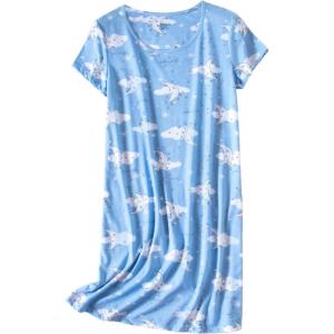 PNAEONG Women’s Cotton Nightgown Sleepwear Short Sleeves Shirt Casual Print Sleepdress(Cloud Moon)