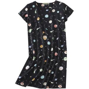 PNAEONG Women’s Cotton Nightgown Sleepwear Short Sleeves Shirt Casual Print Sleepdress(Color Stars)