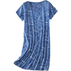 PNAEONG Women’s Cotton Nightgown Sleepwear Short Sleeves Shirt Casual Print Sleepdress(Constellation)