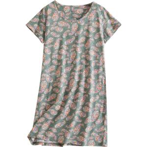 PNAEONG Women’s Cotton Nightgown Sleepwear Short Sleeves Shirt Casual Print Sleepdress(Green Boho)