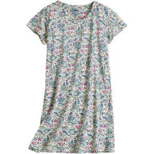 PNAEONG Women’s Cotton Nightgown Sleepwear Short Sleeves Shirt Casual Print Sleepdress(Green Vintage Flower)