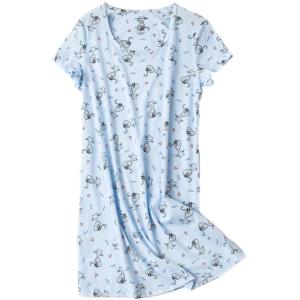 PNAEONG Women’s Cotton Nightgown Sleepwear Short Sleeves Shirt Casual Print Sleepdress(Little Cats)