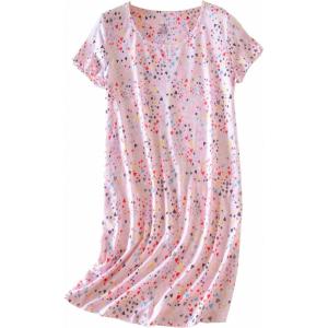 PNAEONG Women’s Cotton Nightgown Sleepwear Short Sleeves Shirt Casual Print Sleepdress(Pink)