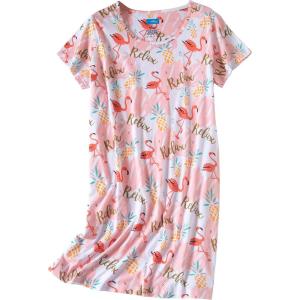 PNAEONG Women’s Cotton Nightgown Sleepwear Short Sleeves Shirt Casual Print Sleepdress(Pink Flamingo)