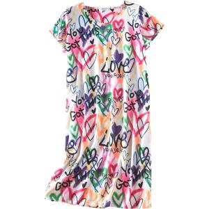PNAEONG Women’s Cotton Nightgown Sleepwear Short Sleeves Shirt Casual Print Sleepdress(Pink Love)
